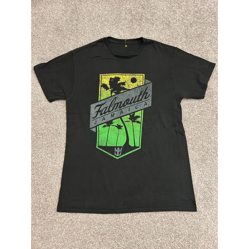 Royal Caribbean T-Shirt Mens M Black Excellent Falmouth Jamaica Graphic Tee